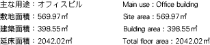 ӡեӥ Main use : Office building ѡ569.97m2 Site area : 569.97m2 ѡ398.55m2 Building area : 398.55m2 侲ѡ2042.02m2 Total floor area : 2042.02m2