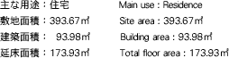 ӡMain use:Residence ѡ393.67m2Site area:393.6m2 ѡ93.9m2Building area:93.98m2 侲ѡ173.93m2Total floor area:173.93m2