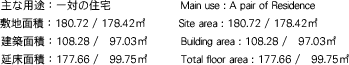 ӡФν Main use:A pair of Residence ѡ180.72 / 178.42m2 Site area:180.72 / 178.42m2 :108.28 /97.03m2 Building area:108.28/97.03m2 侲:177.66/99.75m2 Total floor area:177.66/99.75m2